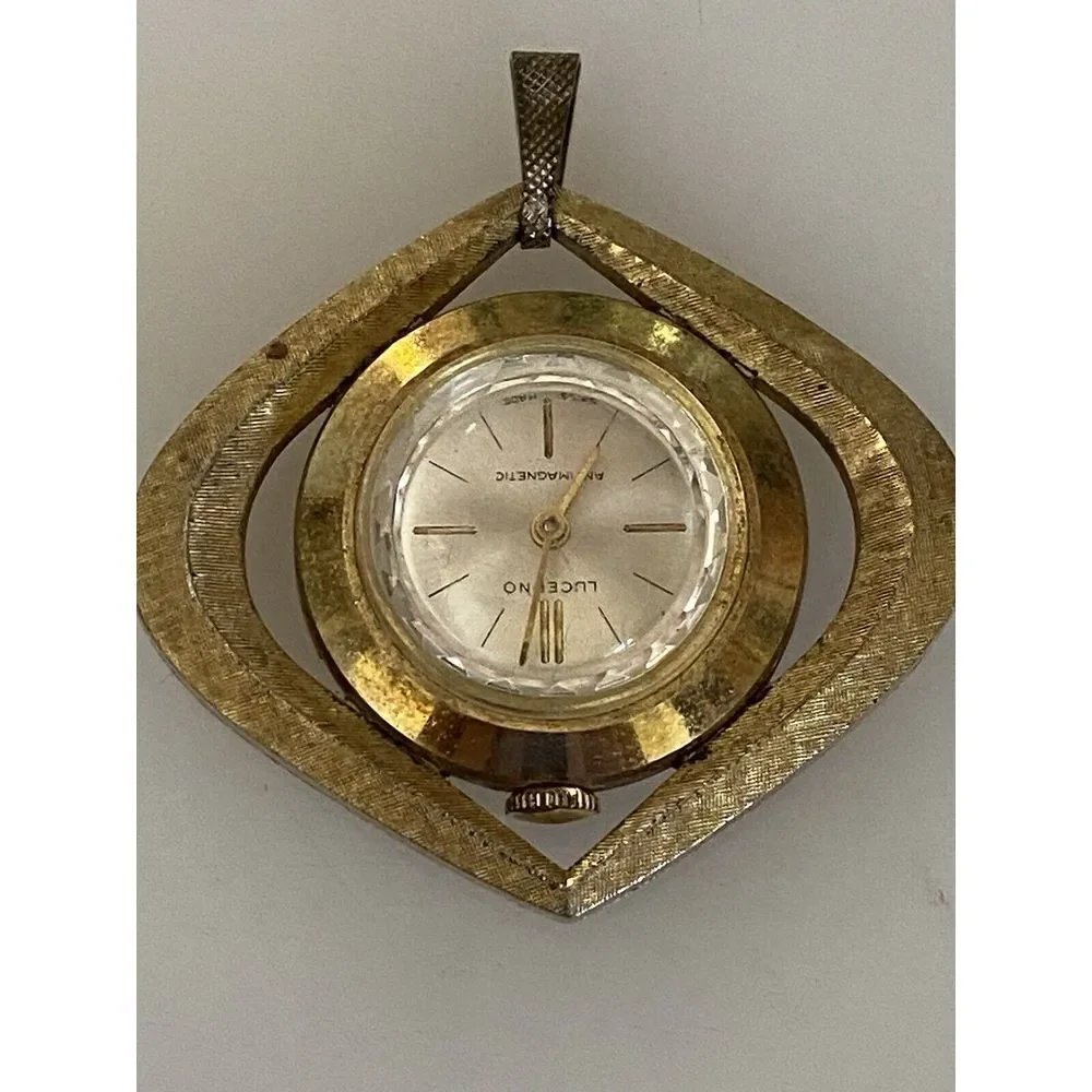 Vintage Mechanical Gold‎ Tone Lucerne Ladies Pendant Watch Faceted Swiss Made